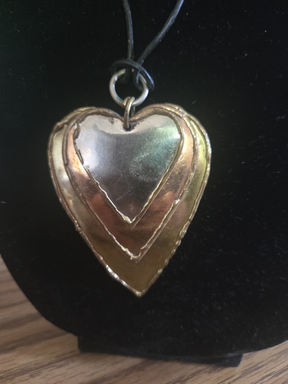 Vintage Layered Heart Pendant Necklace in Gold, Silver, Copper Tones